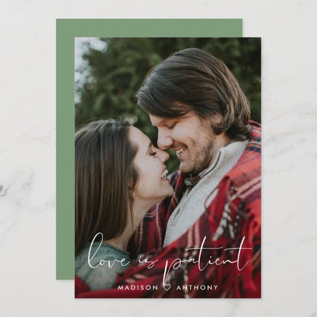 Minimalist Sage Green Wedding Postponement Photo Announcement (Front/Back)