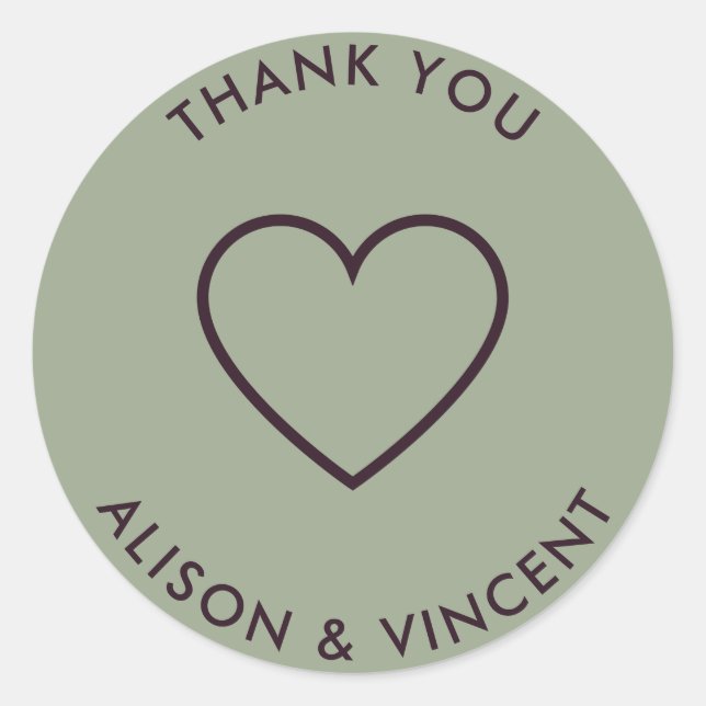 Minimalist Sage Green Wedding Thank You Classic Ro Classic Round Sticker (Front)