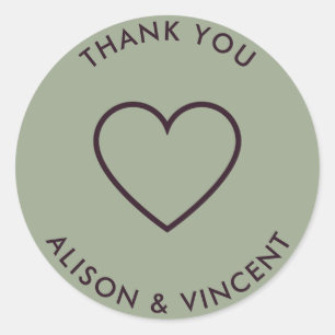 Minimalist Sage Green Wedding Thank You Classic Ro Round Sticker