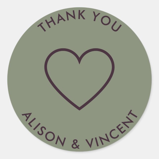Minimalist Sage Green Wedding Thank You  Classic Round Sticker (Front)
