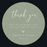Minimalist Sage Green Wedding Thank You Classic Round Sticker<br><div class="desc">Minimalist Sage Green,  wedding thank you favour stickers.</div>