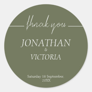 Minimalist Sage Green Wedding Thank You Sticker