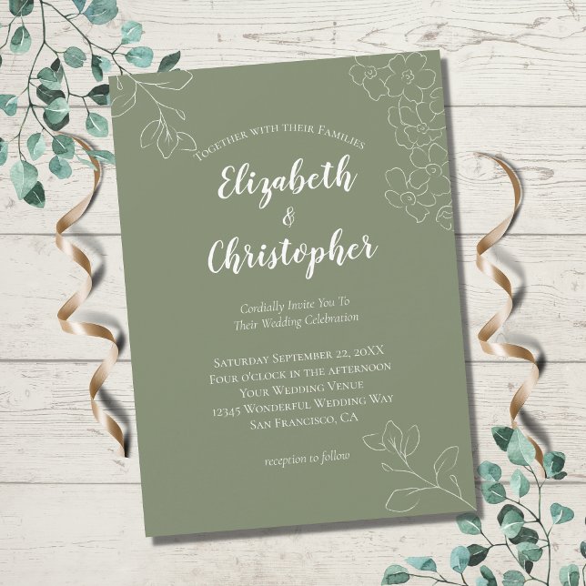 Minimalist Sage Green White Floral Modern Wedding Invitation (Creator Uploaded)