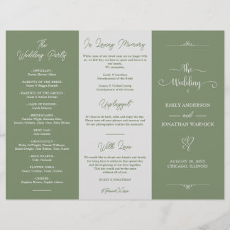 Minimalist Sage Green White Luxury Wedding Program