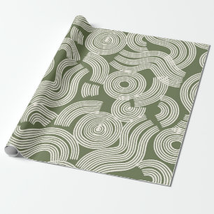 Minimalist Sage Green & White Organic Abstract Lin Wrapping Paper