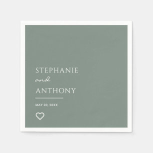 Minimalist Sage Green with Heart Modern Wedding   Napkin