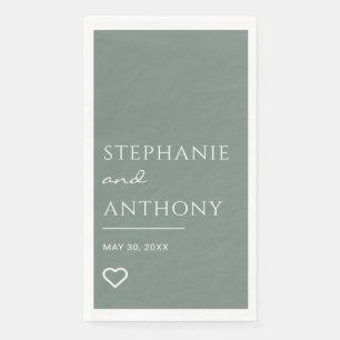 Minimalist Sage Green with Heart Modern Wedding  Napkin