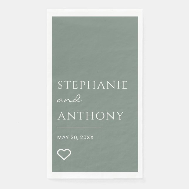 Minimalist Sage Green with Heart Modern Wedding  Napkin (Front)