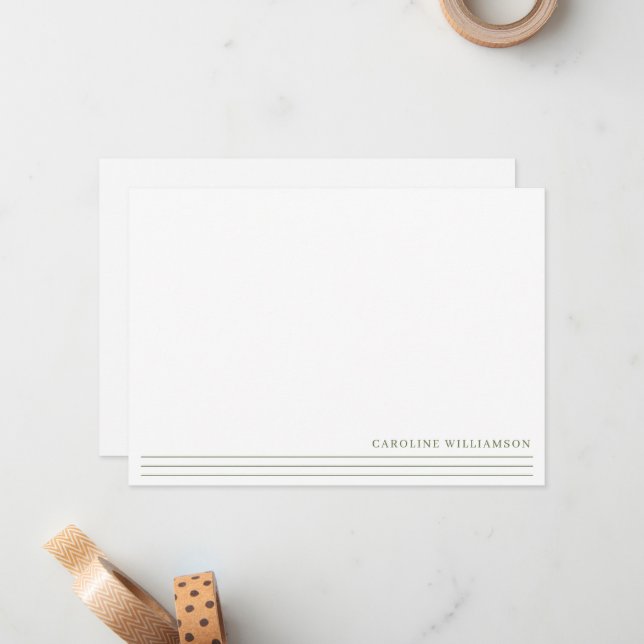 Minimalist Sage Lines Personalised Stationery Name Card (Front/Back In Situ)