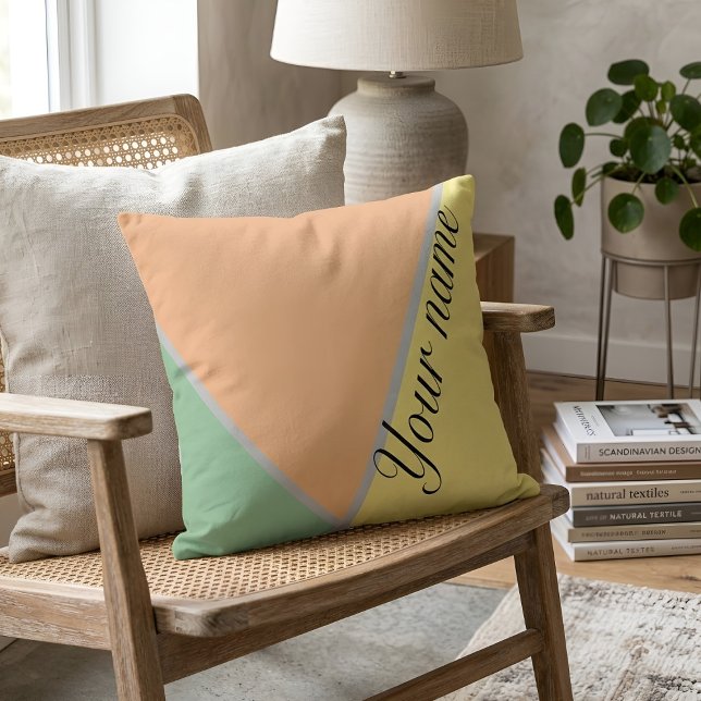 Minimalist Sage & Peach Colour Block Custom Name Cushion (Creator Uploaded)