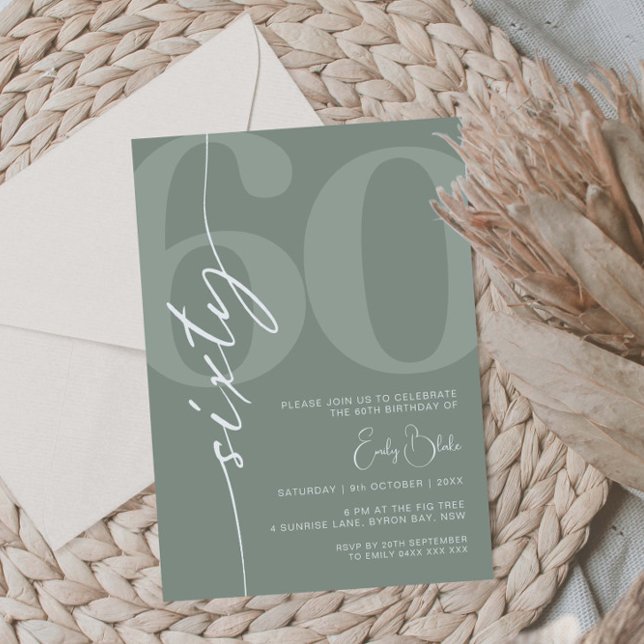 Minimalist Sage Sixty 60th Birthday Party Invitation (Creator Uploaded)
