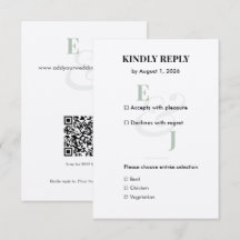 Minimalist Sage Small Wedding RSVP Card | QR Code
