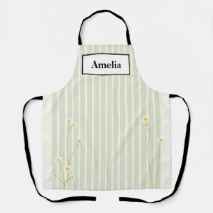Minimalist Sage Stripe & Daisy Apron