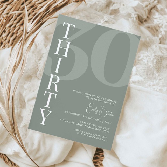 Minimalist Sage Thirty 30th Birthday Party Invitation (Creator Uploaded)
