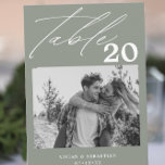 Minimalist Sage Wedding Table Number Pictures<br><div class="desc">A different way to show your wedding table numbers. Designed to match the "Vivian" Collection. This template includes 1 picture that could be when you were kids or as a couple,  table number in. modern calligraphy typography,  couple's names and wedding date.</div>