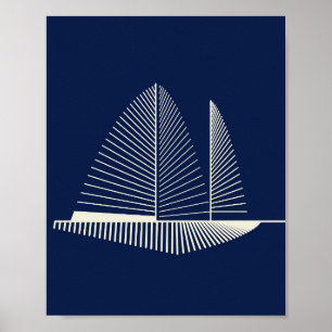 Minimalist Sailboat Art Print Navy Blue