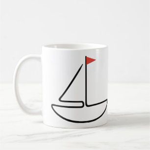 Minimalist Sailboat One Line Art with Red Flag Coffee Mug