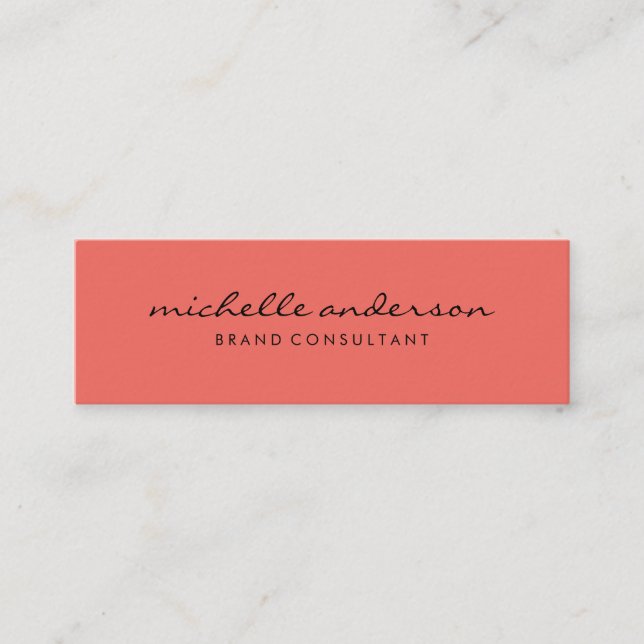 Minimalist Salmon Cursive Text Mini Business Card (Front)