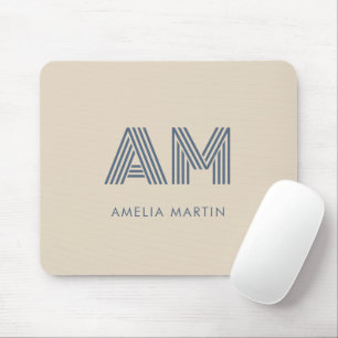 Minimalist Sand Beige Monogram Mouse Pad