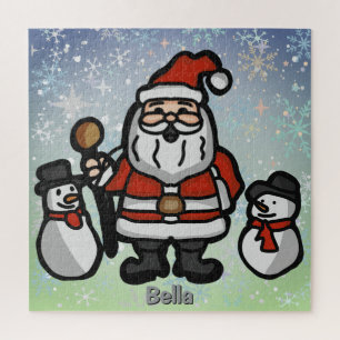 Minimalist Santa and Penguins in snowy holiday  Jigsaw Puzzle