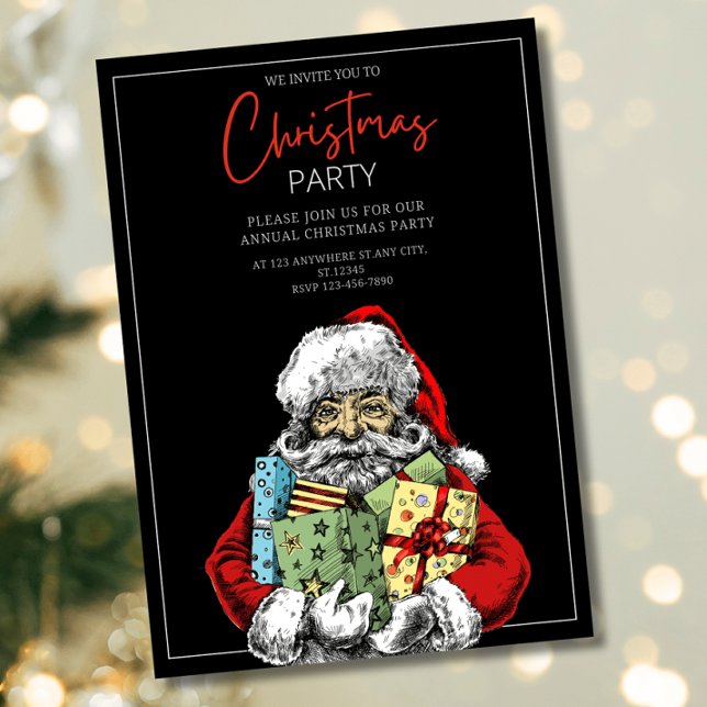 Minimalist Santa Christmas Party Invite, Christmas Invitation (Creator Uploaded)