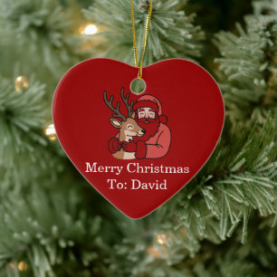 Minimalist Santa & Deer Line Art Christmas  Ceramic Ornament