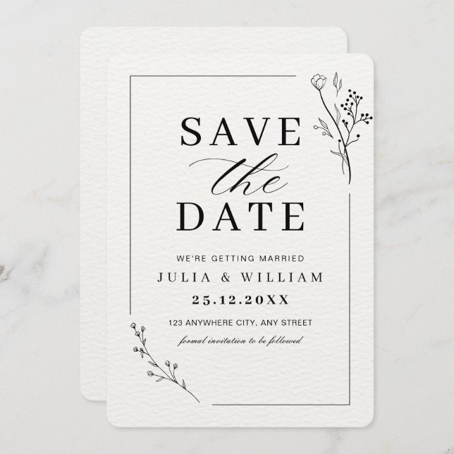 Minimalist Save the Date Card, Modern Wedding (Front/Back)