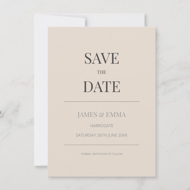 Minimalist Save the Date Card Soft Latte (Front)