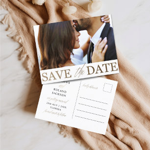 Minimalist Save the Date Faux Gold & Photo Postcard