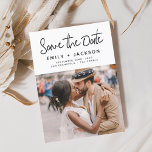 Minimalist Save the Date Handwritten Photo<br><div class="desc">Modern and Elegant Handwritten Script Photo Save the Date Wedding Card. The save the date invitation card includes a chic and stylish typography with a simple and minimalist design on a white background that you can add your customised engagement photograph picture to.</div>