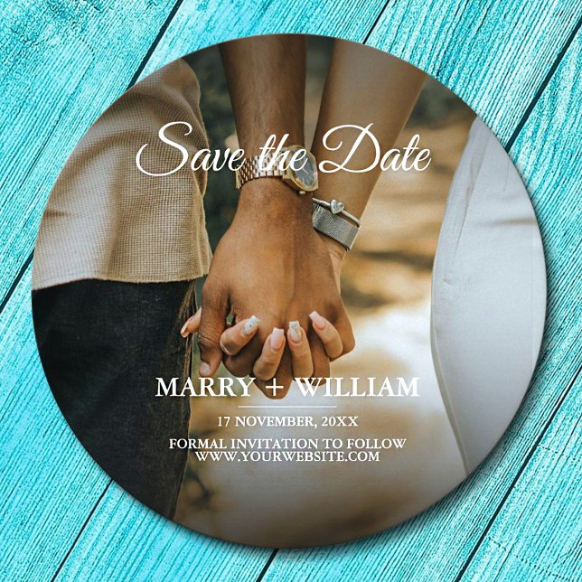Minimalist Save The Date Photo elegant wedding  Round Paper Coaster (Creator Uploaded)