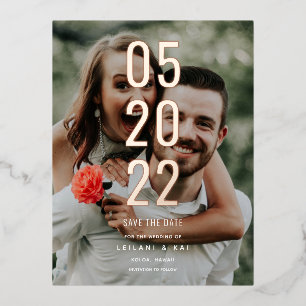 Minimalist Save the Date Photo Foil Invitation Postcard