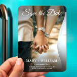 Minimalist Save the Date Photo Magnet for Couples<br><div class="desc">💌 Announce your special day with style using this minimalist Save the Date photo magnet! Perfect for modern couples, this elegant design features your favourite photo and personalised details to create a lasting first impression. ✨ Editable & easy to customise — simply upload your photo and add your names and...</div>