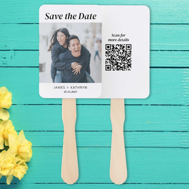 Minimalist Save the Date Photo Simple QR Code Hand Fan (Creator Uploaded)