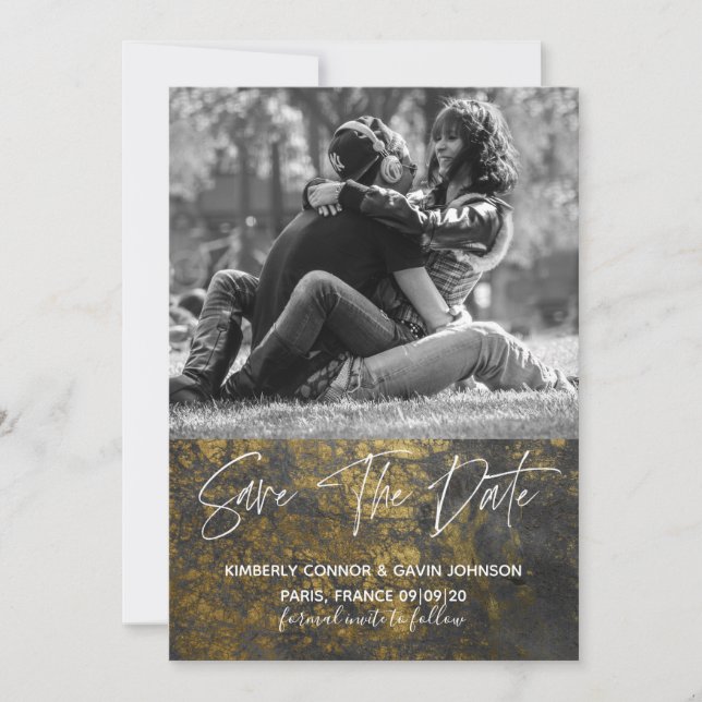 Minimalist |Save the Date Typography | Faux Gold Save The Date (Front)