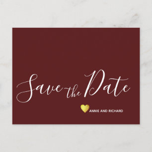 minimalist Save the Date wedding burgundy Announcement Postcard