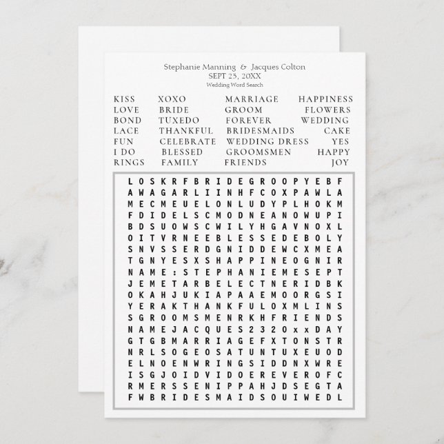 Minimalist Save the Date Wedding Word Search - W2 Invitation (Front/Back)