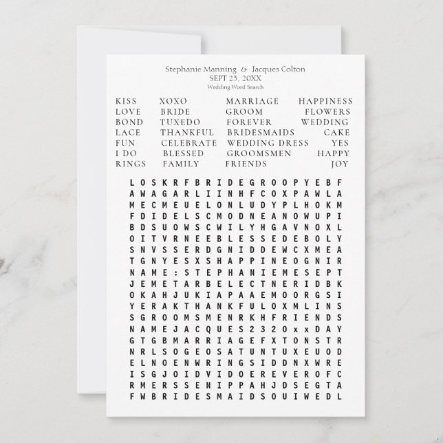 Minimalist Save the Date Word Search -All White Invitation (Front)