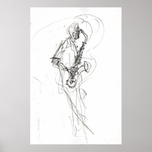 Minimalist Saxophonist Poster – Abstract Sketch