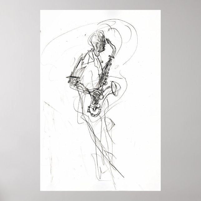 Minimalist Saxophonist Poster – Abstract Sketch (Front)