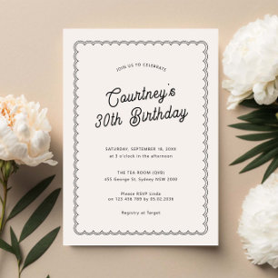 Minimalist scalloped 30th birthday party invitation