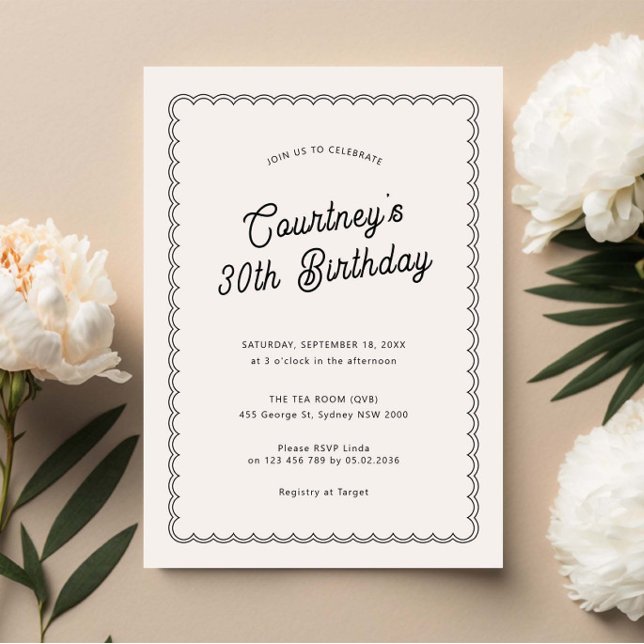 Minimalist scalloped 30th birthday party invitation (Creator Uploaded)