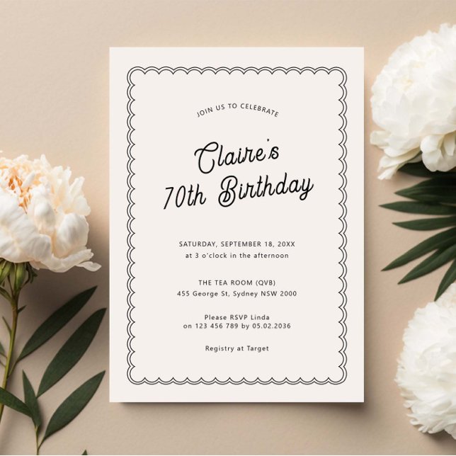 Minimalist scalloped 70th birthday party invitation (Creator Uploaded)