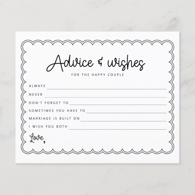 Minimalist scalloped border bride and groom advice flyer (Front)