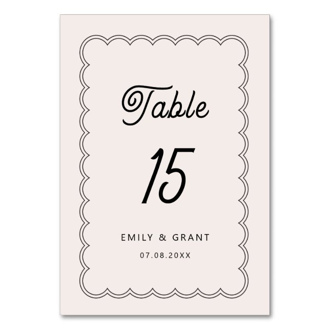 Minimalist scalloped Border Table Number (Front)