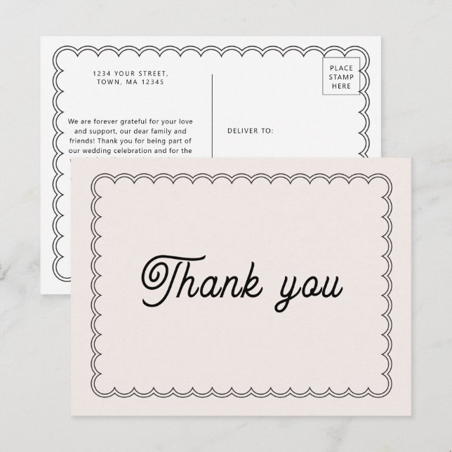 Minimalist Scalloped border Thank You postcard (Front/Back)