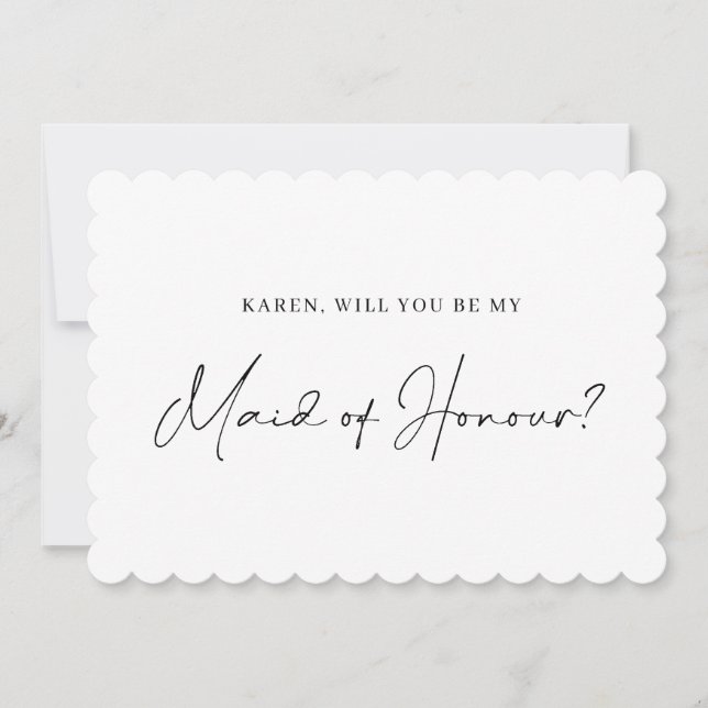 Minimalist scalloped maid of honour proposal card (Front)