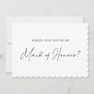 Minimalist scalloped maid of honour proposal card