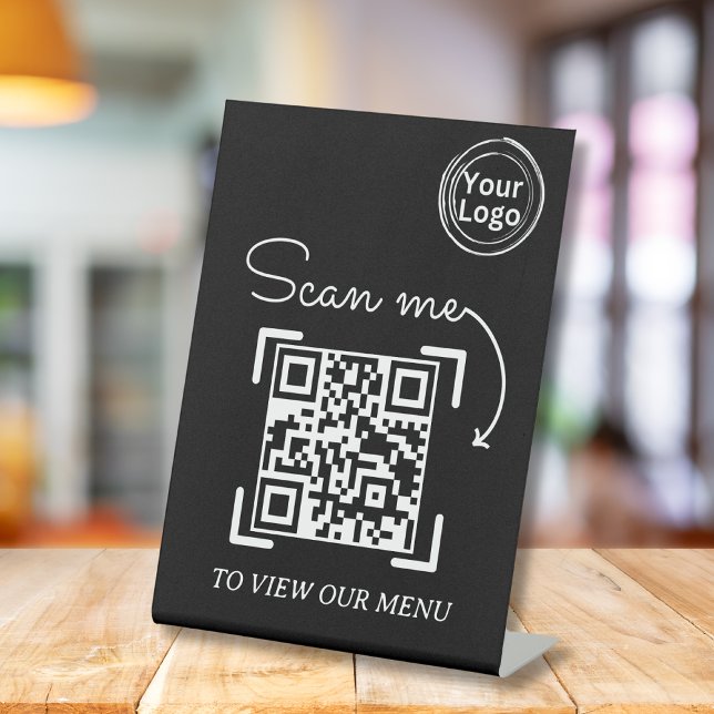 Minimalist Scan Me Menu Business Logo QR Code  Ped Pedestal Sign (Creator Uploaded)