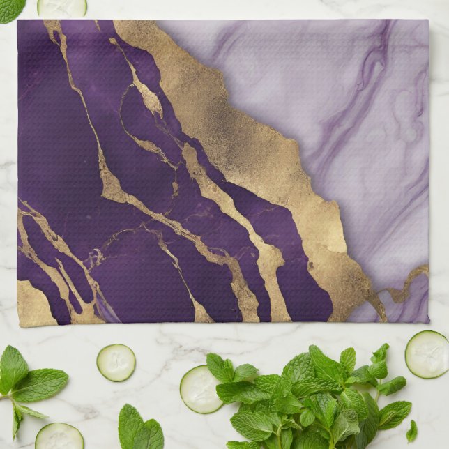 Minimalist Scandinavian Chic Lilac Purple Marble Tea Towel (Folded)